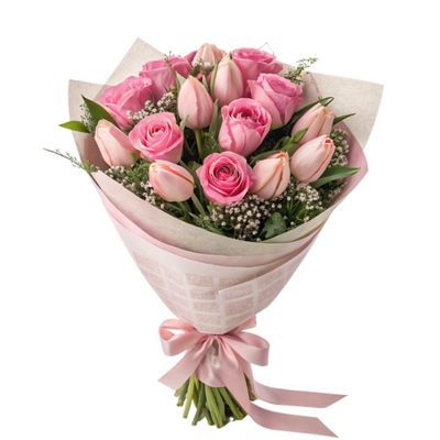 Pink Roses and Tulips Bouquet